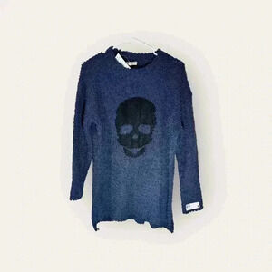 Women's Skull Studio B Cozy Crew Neck Pullover Size Small Navy Blue NWT
